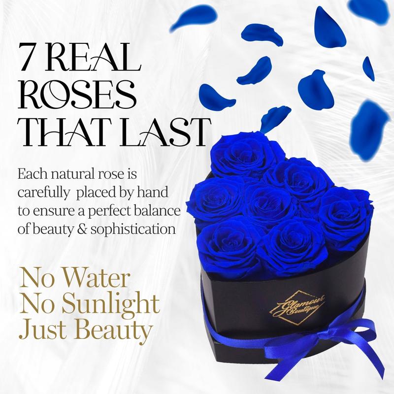 Immortal Love Black Heart | 7 Blue Roses Box Decor