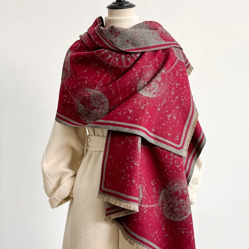 Starry Sky Pattern Fringe Scarf, Soft Warm Woven Shawl, Fringe Trim Shawl for Men & Women, Casual Fashion Accessory for Fall Winter Daily Wear, Casual Fashionable Scarf