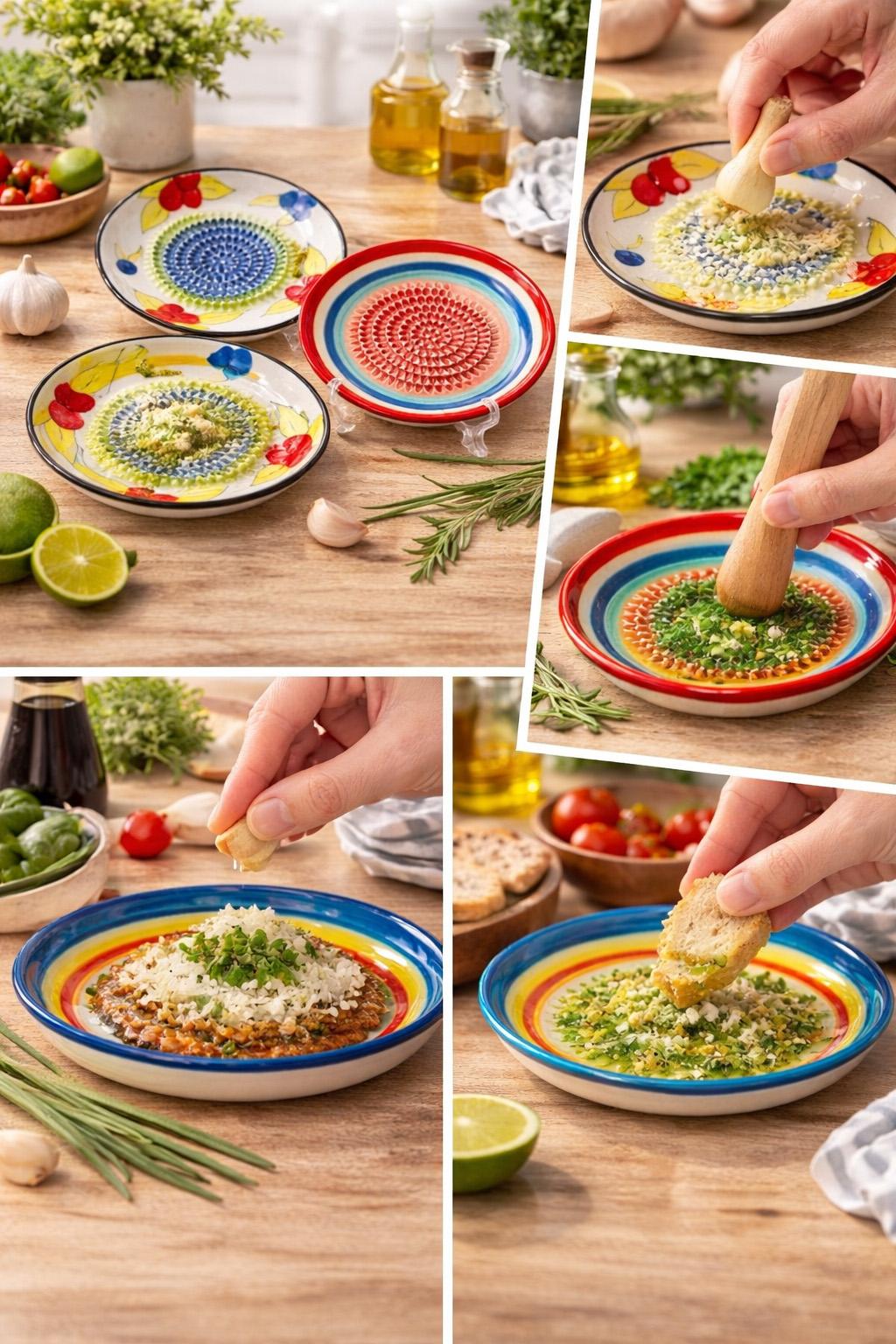 Handmade Ceramic Garlic Grater Plate Garlic Grinder Dish for Garlic Ginger Spices Kitchen Tool Easy Grinding Crusher Dish Food Preparation Tool Manual Garlic Masher Peeler Style Kitchen Gadget Non Slip Durable Easy Clean Grinding Plate Kitchen Accessories