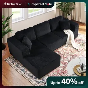 EBELLO Boneless Chaise Lounge, Upholstered Sofa Bed with Throw Pillows and Armrests, Indoor Sleeper Chair- Luxurious Plush Corduroy Chair Bed for Living Room - No Assembly Required