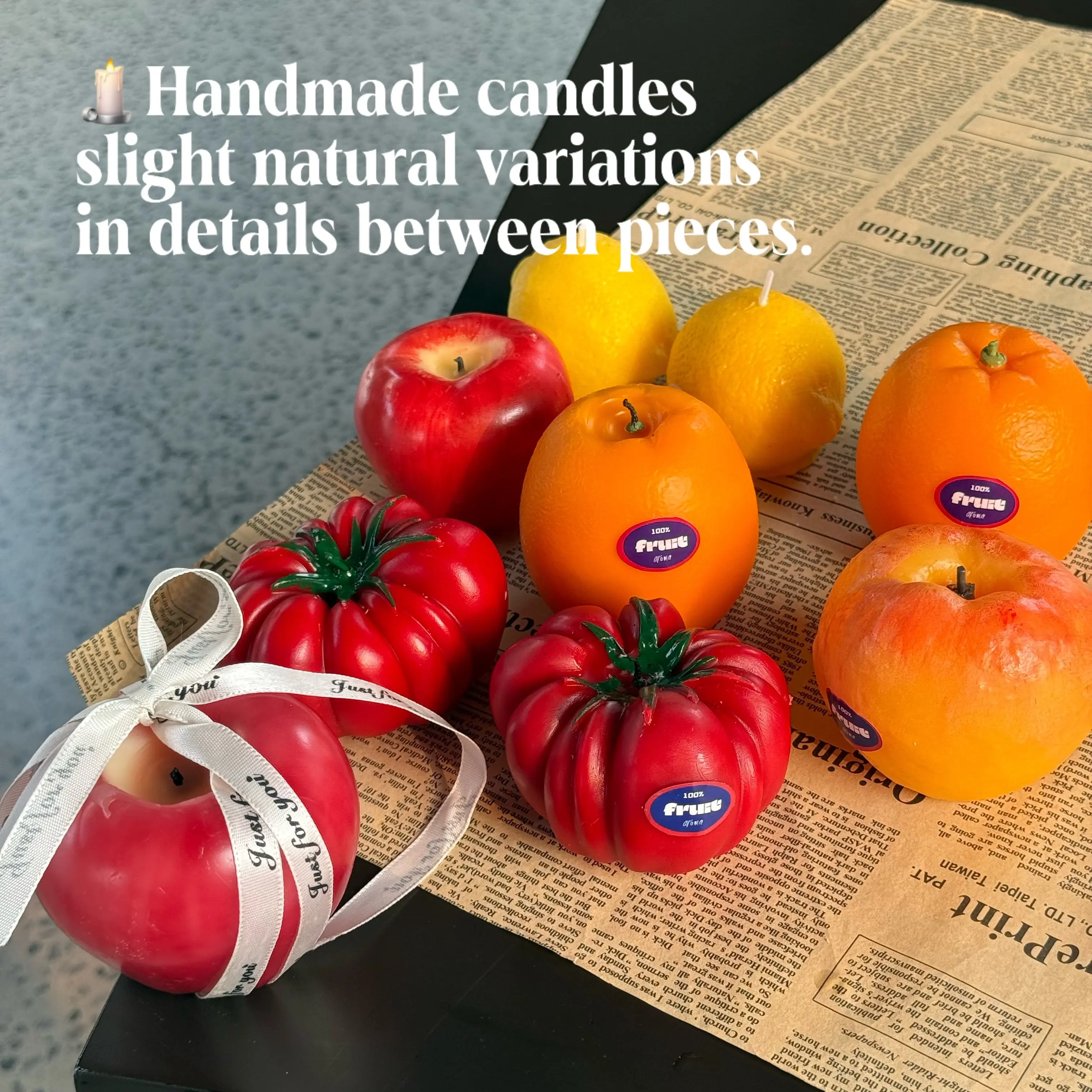 100% handmade tomato fruit scented candle with a fresh tomato aroma; rustic tomato fragrance; home decor gift; ambiance decoration; home ornament candle; realistic fruit design; natural soy wax; beeswax; safe gift