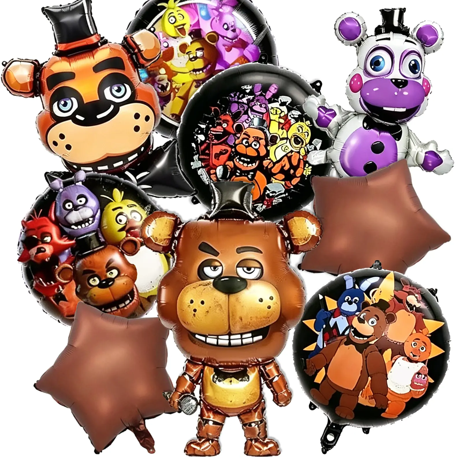 9Pcs Toys Bear's Balloons, FNAF Themed Party Set Horror Cute Doll Decorative Balloons-Five Night Foil Balloons For Themed Birthday Party