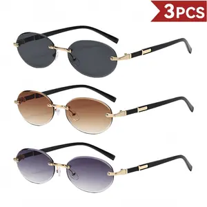 3-Pack Popular Fashion Women Men Shades Oval Sun Glasses for Female Male Summer Traveling UV400 Rimless Sunglasses Lentes De Sol Mujer