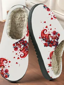 Hat Elf Printed Cotton Slippers, Sweet Fun Fairy Tale Style, Fuzzy Lined Anti-Slip Thick Sole, Home Use Men Women Fall Winter Warm Shoes