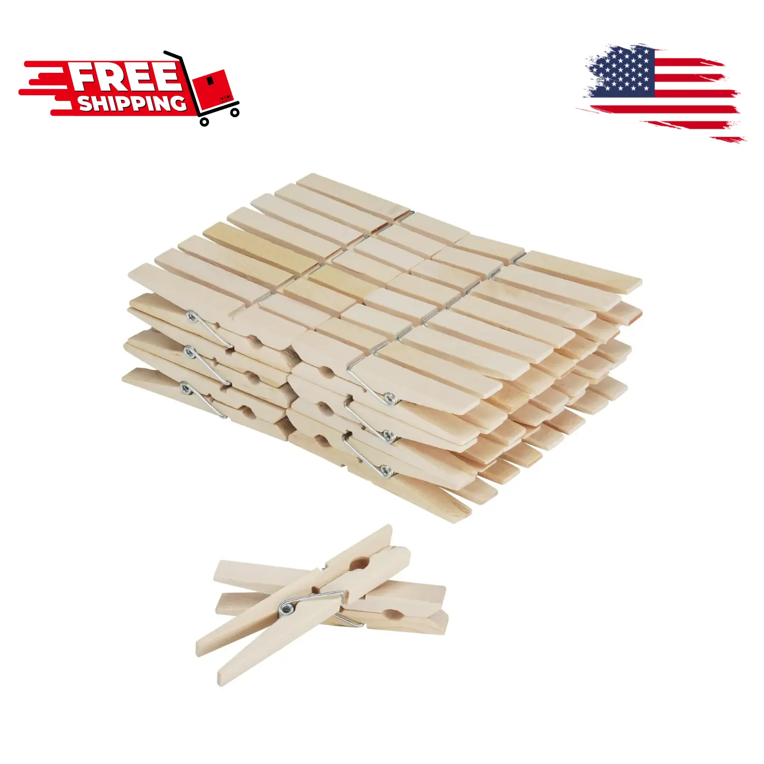Wooden Clothes Pins,50 Pack, 2.9 Inch, Large