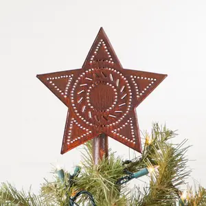 Rustic Tin Star Tree Topper - Decorative Star with Circular Design for Christmas Ornaments