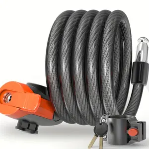 Heavy-Duty Bicycle Cable Lock with Keys, Anti-Theft Shear Protection, Waterproof, 12mm Thick, 49.21" Length, Black Braided ABS/Iron Construction, Includes Mounting Bracket for Secure Installation, Bike Lock