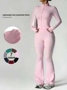 Women's 2-Piece Sportswear Set, Sport Activewear, High Waist Long Sleeve Jacket with Thumbholes, Slim Fit Yoga Pants, Quick Dry, Sweatsuit Set, Fall & Winter