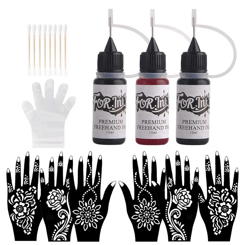 Freestyle Hand & Body Tattoo Stencil & Ink Kit, 1 Set Including 6 Stencils and 3 Tints & Accessories, DIY Waterproof Body Tattoo Cosmetic Body Makeup Kit for Women & Men, Tattoo Inks Set, Tattoo Supplies