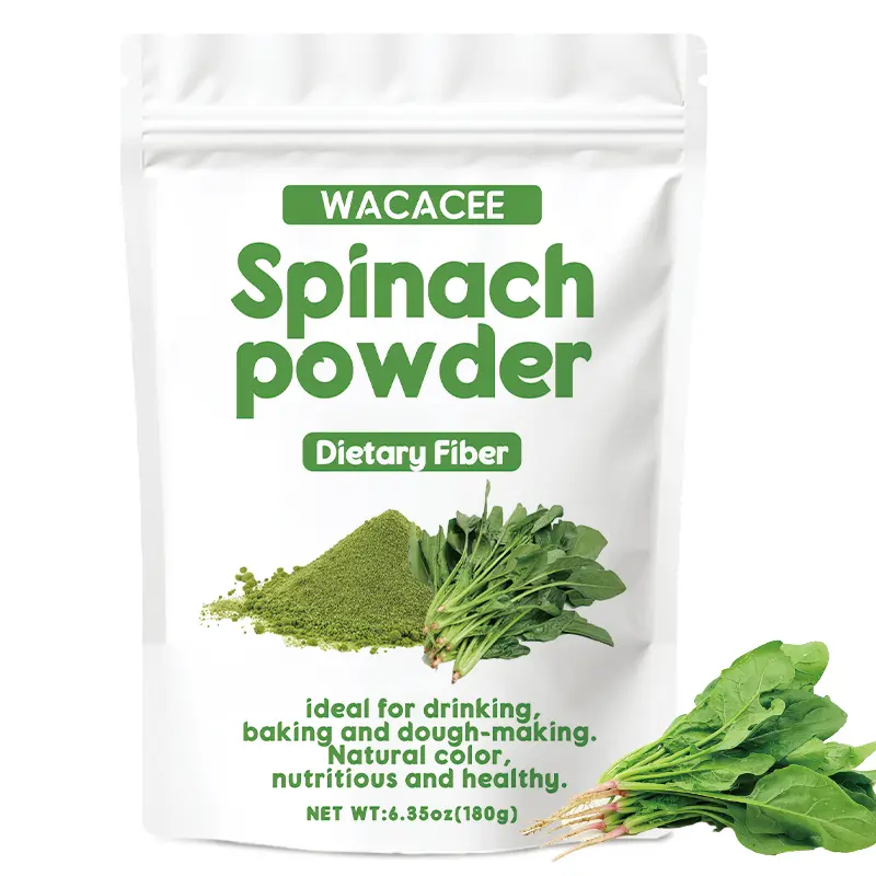 WACACEE Fresh Spinach Ground Powder - 180g Sealed Pouch, 24 Months Shelf Life, Fine Texture, Vitamin-Rich, High Fiber, No Artificial Color, Distinctive Taste, Convenient for Everyday Storage, Ideal for Dough-Making & Home Cooking, Hydration Powder, Ambien