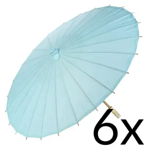 BULK PACK (6) 32 Inch Water Blue Paper Parasol Umbrellas with Elegant Handles