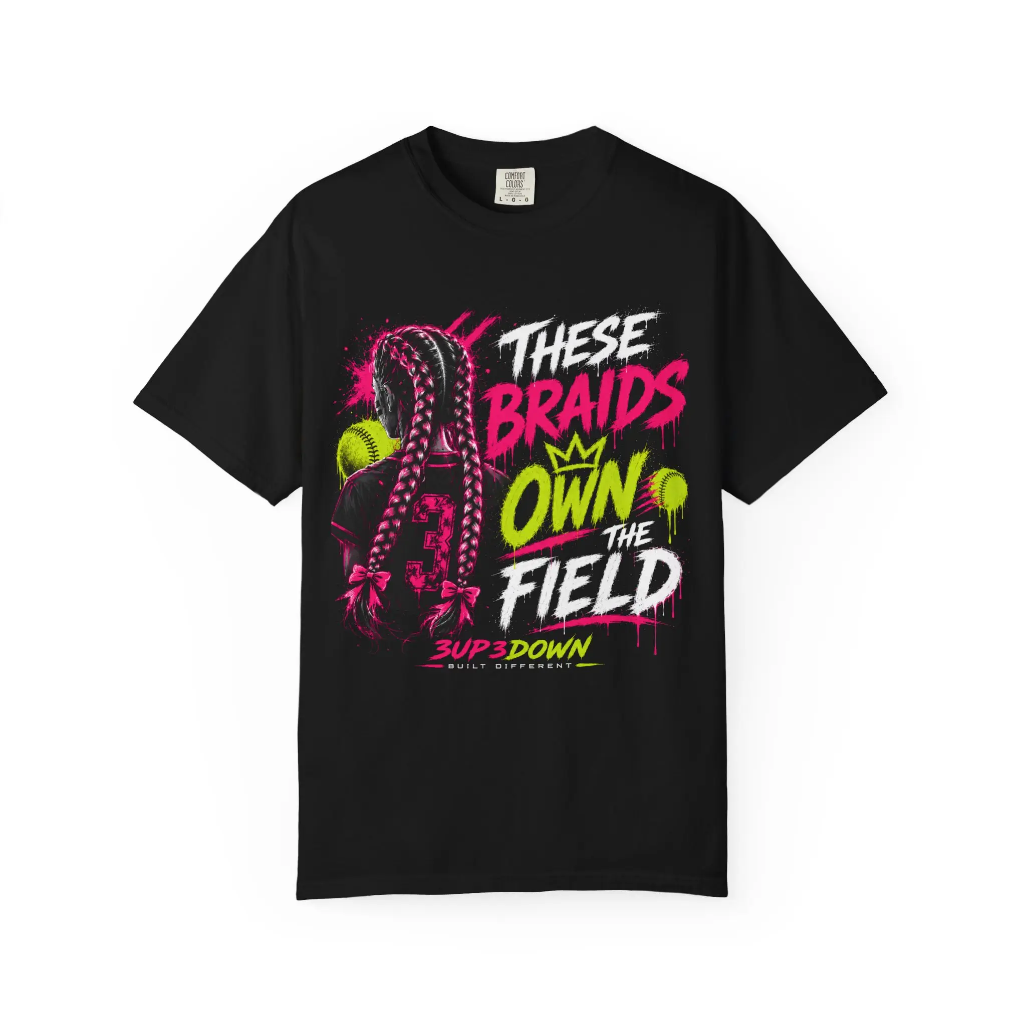 Softball Braids Built Different T-shirt | 3 Up 3 Down