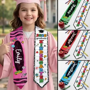 Personalized Kid Graduation Stole, Custom Crayon Kindergarten Grad Stole, Class Of 2026 Sash, Custom Graduation Gift for Daughter Son Graduation Stole