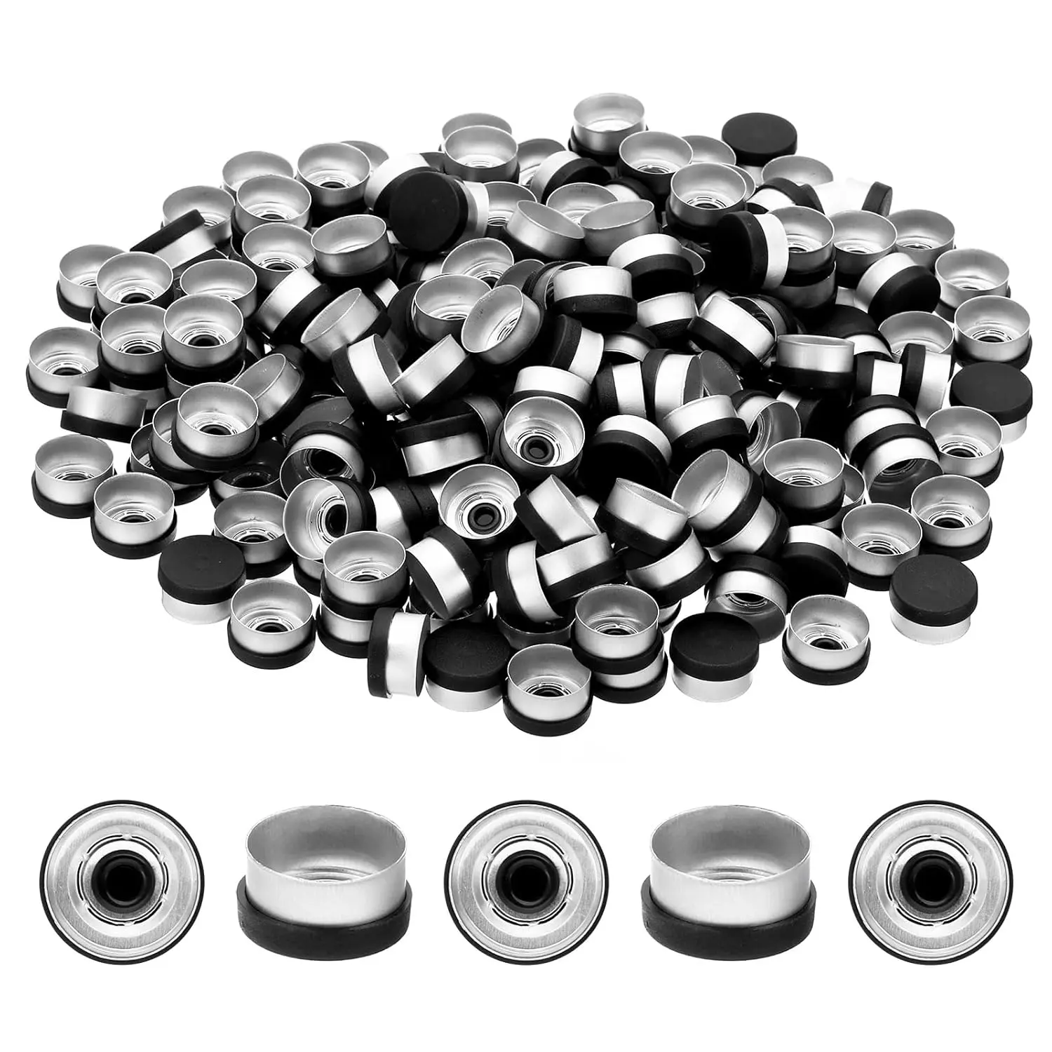 13mm Flip Off Caps, 200 Pcs Flip Off Seals Flip Off Vial Seals Plastic Aluminum Caps Cover for Glass Vial, Black