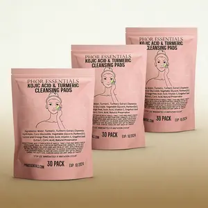 PHOR ESSENTIALS Kojic Acid + Turmeric Cleansing Pads Gentle Exfoliation & Spot Treatment for Sensitive Skin 3-Pack Daily Use - Bright