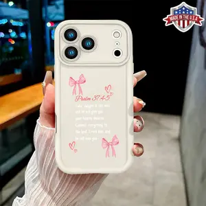 Cute Psalm 37 4 5 Pink Bow Bible Verse Case for iPhone 17 16 15 14 Pro Max 13 12 11 XR XS Plus Air Slim Shockproof Anti Drop TPU Cover
