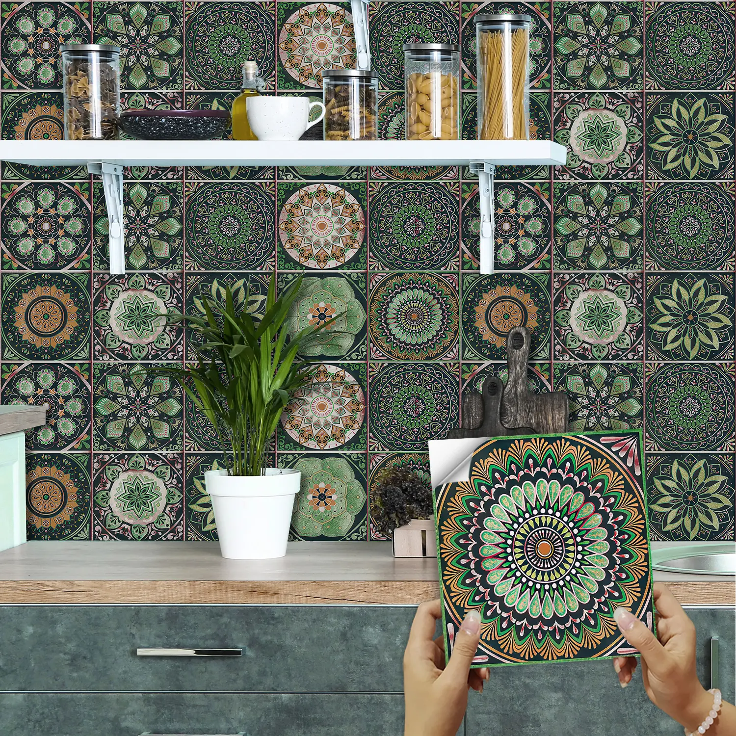 24 Piece Vintage Mandala Peel & Stick Tile Stickers, Waterproof Self-Adhesive Vinyl Decals, Decorative Decal, Patterns, Stick On Backsplash, Kitchen Bathroom Wall Decor, Waterproof Durable Sticker, PVC Waterproof Stickers