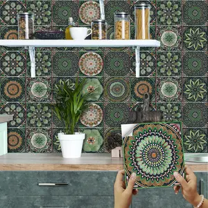 24 Piece Vintage Mandala Peel & Stick Tile Stickers, Waterproof Self-Adhesive Vinyl Decals, Decorative Decal, Patterns, Stick On Backsplash, Kitchen Bathroom Wall Decor, Waterproof Durable Sticker, PVC Waterproof Stickers