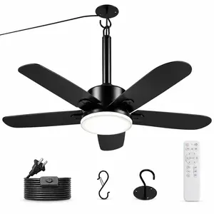 20 Inch Outdoor Ceiling Fan with Light, 5-Blade Waterproof Patio Fan with Remote, Gazebo Ceiling Fan for Pergola Porch Indoor Outdoor