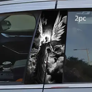 2pcs Black and White Angel Car Sticker B-Pillar DIY Middle Pillar Film Decorative Car Accessory, Decal For Cars, Car Decals