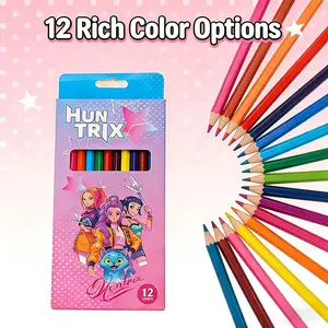 12pcs K-Pop Theme Erasable Colored Pencils Set, Student Stationery Supplies, Random Designs, Perfect for School & Office Use