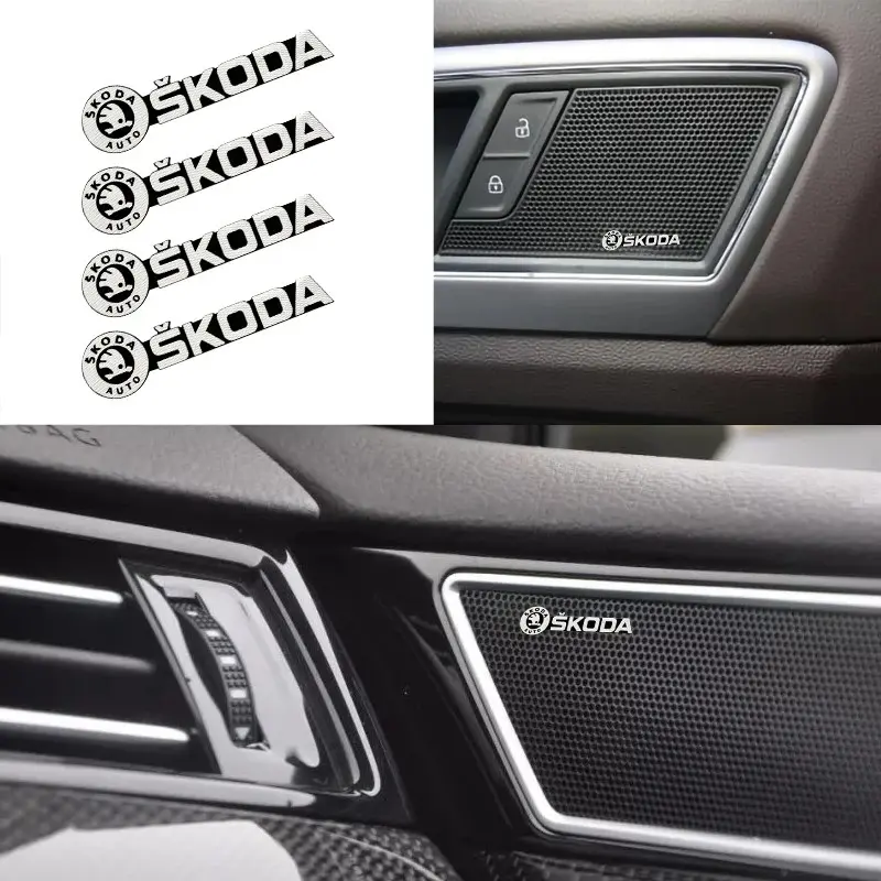 4pcs/8pcs Skoda Car Audio Stickers for Customization, Interior Decoration Accessories for Octavia, Superb & Kodiaq Models