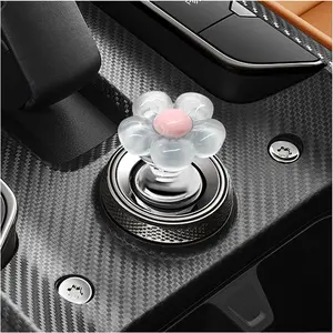 Push to Start Button Cover,  Flower Engine One-Touch Starter   Decorative Cover, Universal Cute Engine Start Stop Button Auto Interior Decor for Women Girl (Blue)