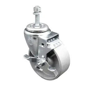 212 MAIN Service Caster SCC-TS20S415-SSR-TLB-381615 Semi Steel Cast Iron Swivel Threaded Stem Caster with Swivel Wheels, Roller Bearing, 4x1.5 in. Silver Wheel, 0.38 in. Stem, and Top Locking Brake