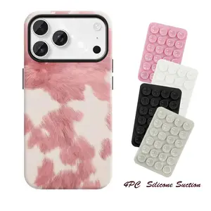 4PC Silicone Suction Phone Case Mount, Pink Yak Case for Girls Cute Pink Shockproof Protective Phone Case for iPhone 17 ProMax 17Air 16Pro 15 14 13 with Yak's texture Print Design Anti Fall Cover