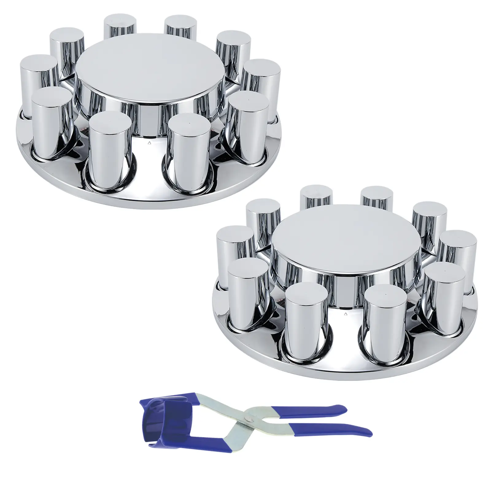 Semi Truck Front Axle Wheel Cover screw-on Kit Removable Hub Cap ABS Chrome Plastic with 33mm Thread On Flange lug Nut Covers Flat Top Design, 2 SetH