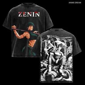Maki Zenin Jujutsu Kaisen Anime Double Printed Vintage Tee Unisex Oversize Heavyweight Cotton T shirt for Anime Fans and Lovers