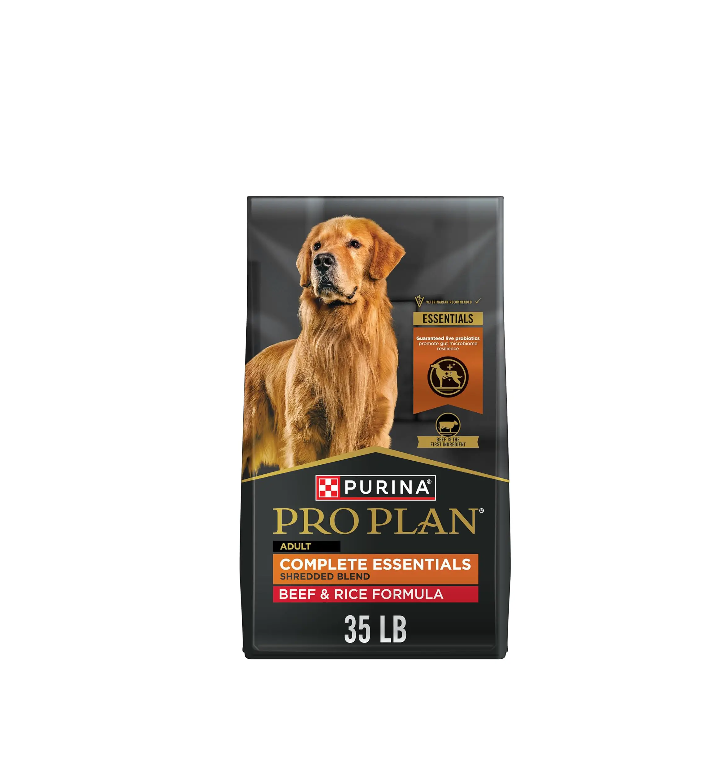 Purina Pro Plan Complete Essentials Shredded Blend Beef and Rice Dog Food Dry Formula with Probiotics for Dogs - 35 lb. Bag