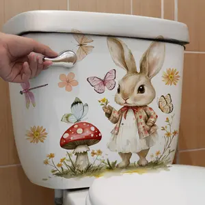 A new style rabbit, butterfly and flower spring toilet sticker, Bathroom Decoration Accessories background wall sticker (30*30cm) (MS7333-YC)