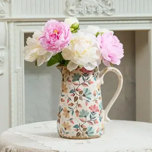 TEWEIQI Vintage Colorful Flower Ceramic Pitcher, blending retro charm and farmhouse warmth for a lively, nostalgic home decor, 7" or 9" height