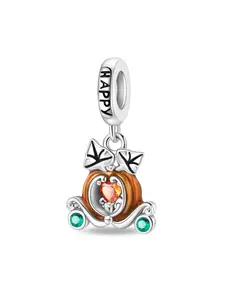 925 Sterling Silver Pumpkin Cart Design Pendant, Rhinestone Decor Charm for Women & Girls, Fashion Accessories for DIY Bracelet & Necklace