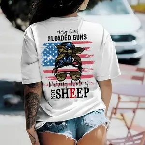 US Flag Messy Buns And Loaded Gu.ns Raising Wolves Not Sheep tshirt ,hoodie, sweatshirt, Aesthetic tatoo merch summer outfits, style, streetwear, Nun top, vintage y2k graphic tees, Fatherday, Memorial day, 4th July Casual Cotton