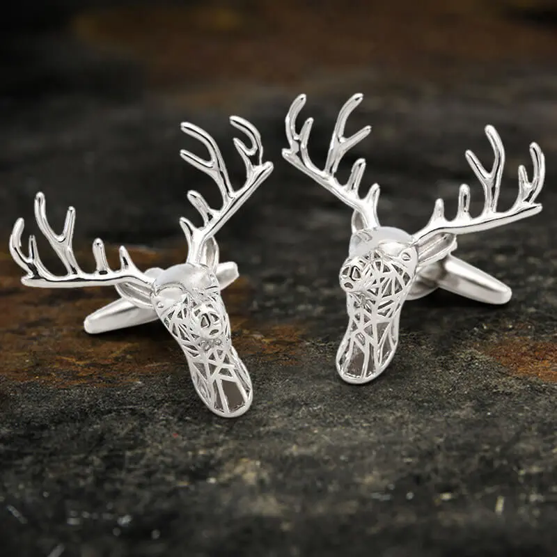 GTHIC Christmas Reindeer Bullet Back Brass Cufflinks, Fashionable Versatile Jewellery Accessories for Daily Wear
