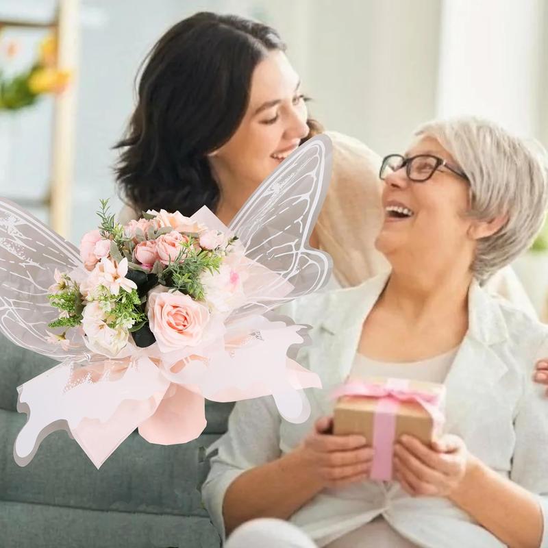 40 Pcs White Butterfly Floral Wrapping Paper, 20 Sets of Waterproof Clear Flower Bouquet Wraps 20 x 22 Inch for Florist Supplies Wedding Graduation and Craft