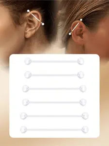 14G Flexible Transparent Bioplastic Industrial Barbell Earrings, Maternity Sports Navel Rings Body Piercing Retainers,  32MM 35MM 38MM