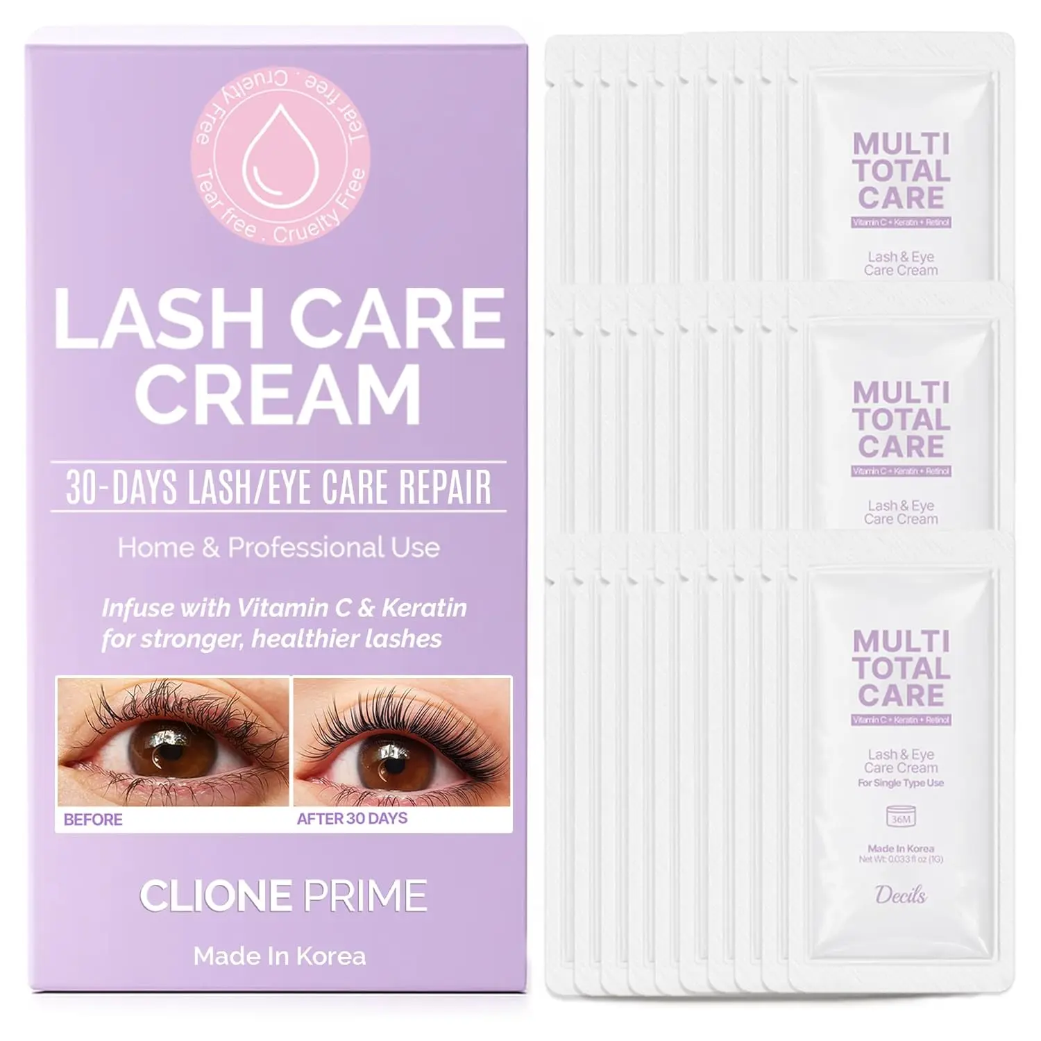 CLIONE PRIME 30 Days Korean Lash Repair Cream – Strengthens, Nourishes & Protects with Keratin & Vitamin C, Restores Damage, Prevents Breakage, Enhances Shine & Elasticity, Ideal for Post Lash Lift & Daily Care