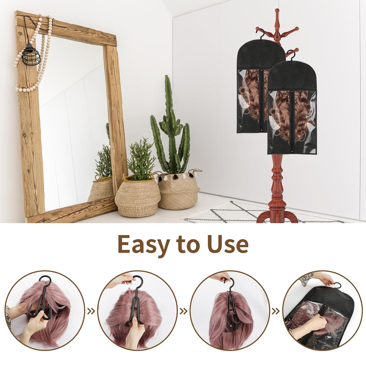 6/12 Pcs Wig Storage Bags with Hangers & Tags, Dust-Proof Organizer for Multiple Wigs, Hair Extensions & Accessories, Ideal for Home, Travel & Closet Storage