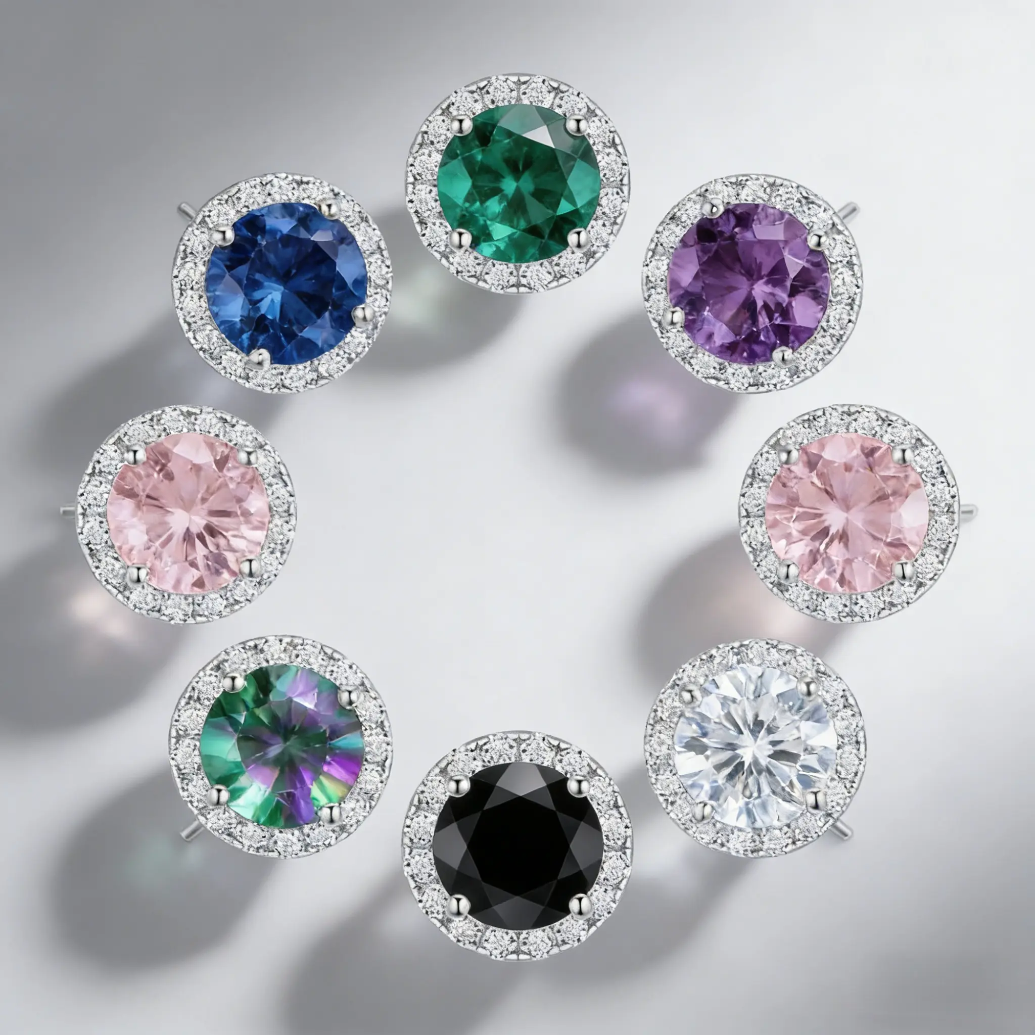 2026 Spring Pastel Collection 1ct Round Cut Sterling Silver Cubic Zirconia Stud Earrings for Women & Men | Diamond-Cut Center with Micro-Pave Halo | Hypoallergenic & Tarnish Resistant | Everyday Luxury Jewelry, Stud Earrings Filter