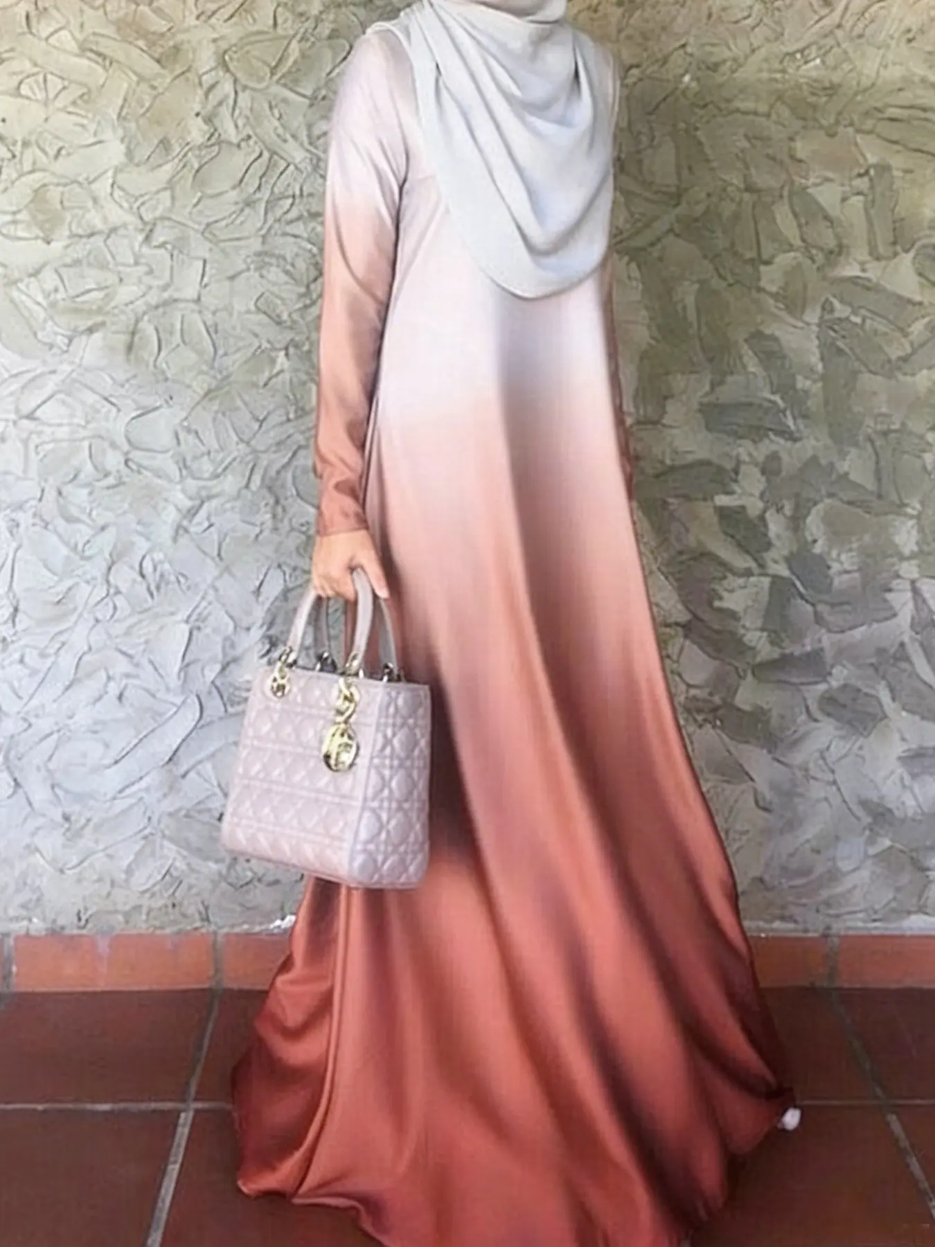 Women's Gradient Color Elegant Abaya Long Dress, Loose Comfortable Muslim Islamic Clothing Long Sleeve Dress, All Seasons Fashion Muslim Dresses