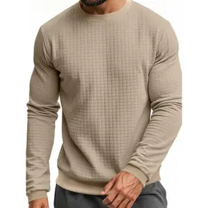 Men's Solid Color Shoulder Sweater, Loose Casual Stylish Long-sleeved Crew Neck Jumper For Spring And Autumn, Fashion Knitted Clothing Wear Tops Beige Every Day