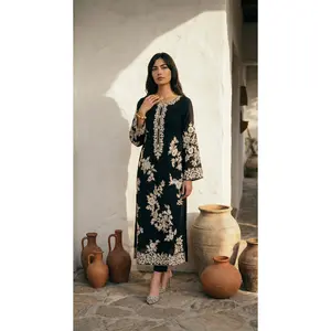 Lahzeh | 3 PC Navy Chiffon Dupatta