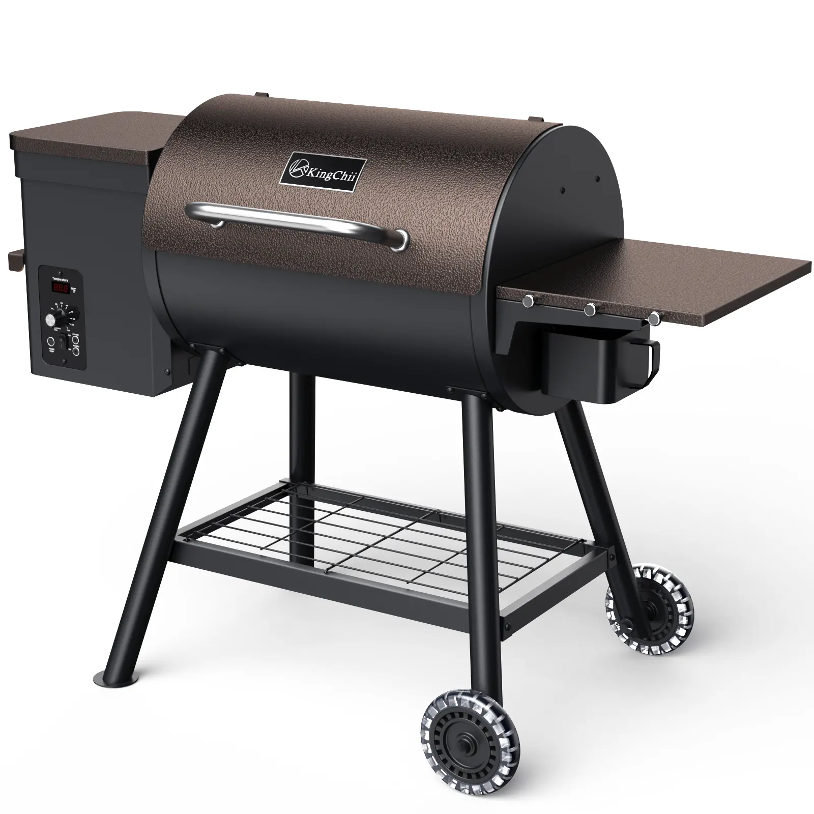 KingChii HWPG 456D-WR Modern Pellet Grill Smoker with PID Temperature Control, Brown Rack, Oil Set - Outdoor Barbecue Smoker, Wood-Fired Portable Barbecues for Patio Camping
