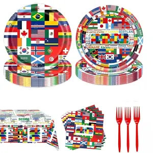 Soccer Themed Party Supplies Box - Disposable Outdoor Tableware Kit with Plates, Napkins, Forks, Tablecloth for Game Day, Birthday Celebrations