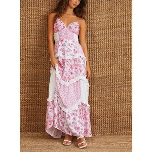 Boho Floral Smocked Maxi Dress For Women, Tie Shoulder Sleeveless Flowy Long Dress, Lightweight Breathable Summer Beach Sundress Ideal For Holiday And Daily Wear