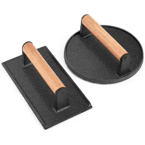 2 count Heavy Duty Smash Burger Press, Round Cast Iron Grill Bacon Press for Griddle Flat Top Grill, Rectangular Hamburger Smasher for Griddle, Steak, Sandwich