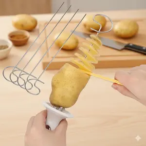 Stainless Steel 4-in-1 Spiral Vegetable Cutter, Anti-Slip Potato Slicer, Quick Cucumber & Chip Cutter, Camping BBQ Food Prep Tool, Multifunctional Kitchen Mandoline for Efficient Slicing & Grating